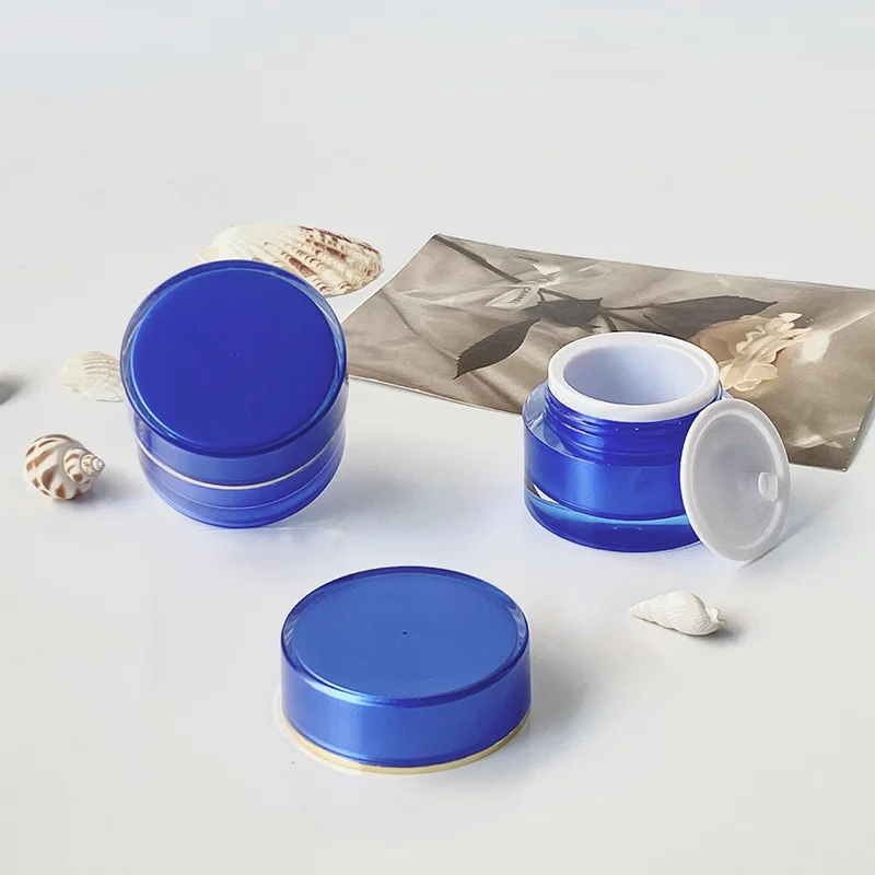 blue double walled cosmetic container